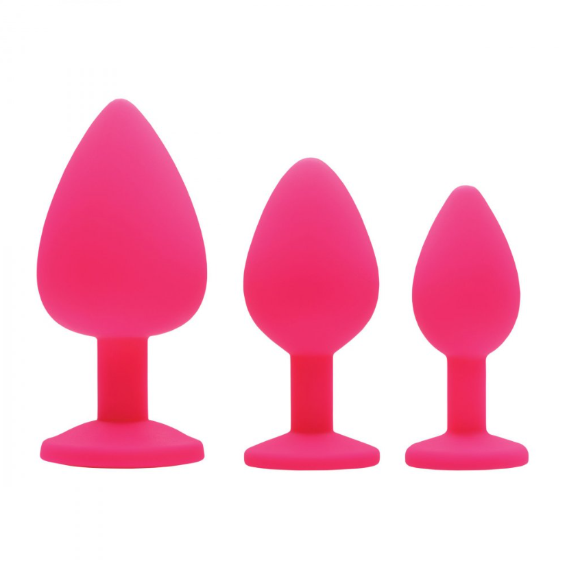 Pink Pleasure 3 Piece Silicone Anal Plugs with Gems