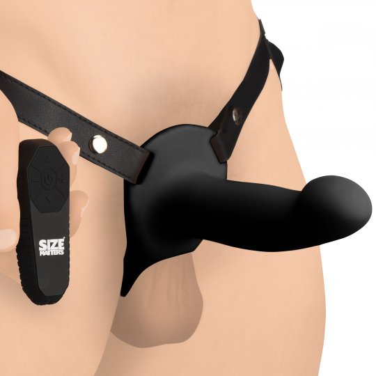 Smooth silicone penis sheath with remote control, adjustable PU leather harness, and vibrating features for enhanced pleasure and stimulation.